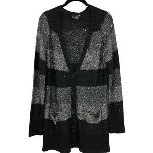 Questions brand Black & Grey Striped Sparkle Sequin Glitter Buttoned Cardigan XL